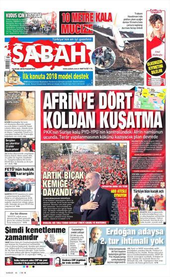 15 Ocak 2018 - Gazetelerin birinci sayfaları