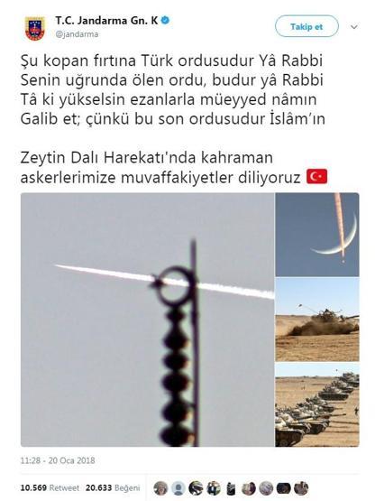 Jandarma Genel Komutanlığından şiirli Afrin Harekatı mesajı