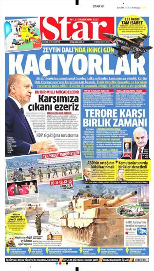 22 Ocak 2018 - Gazetelerin birinci sayfaları
