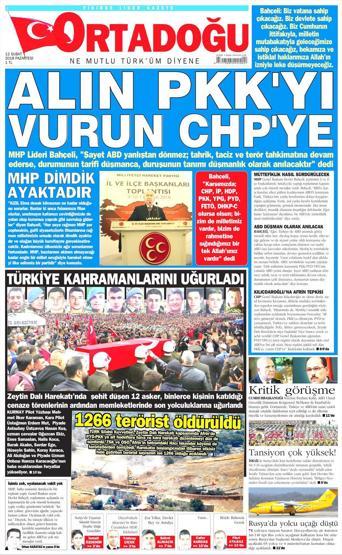 12 Şubat 2018 - Gazetelerin birinci sayfaları