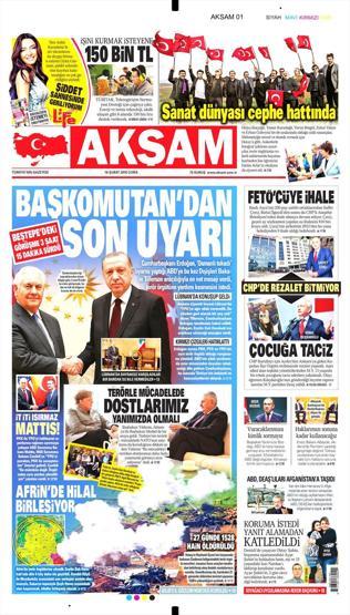 16 Şubat 2018 - Gazetelerin birinci sayfaları