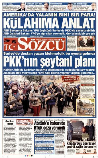 16 Şubat 2018 - Gazetelerin birinci sayfaları