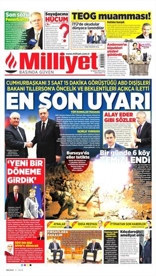 16 Şubat 2018 - Gazetelerin birinci sayfaları