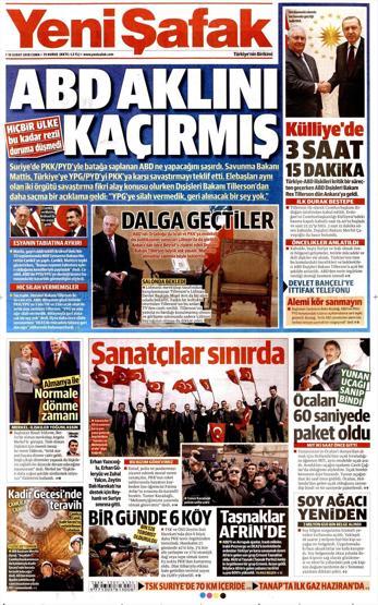 16 Şubat 2018 - Gazetelerin birinci sayfaları
