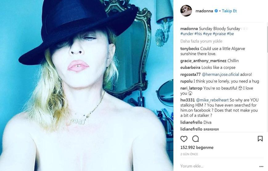 Pop müzik efsanesi Madonnadan 59 yaşında üstsüz selfie