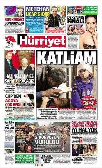 23 Şubat 2018 - Gazetelerin birinci sayfaları