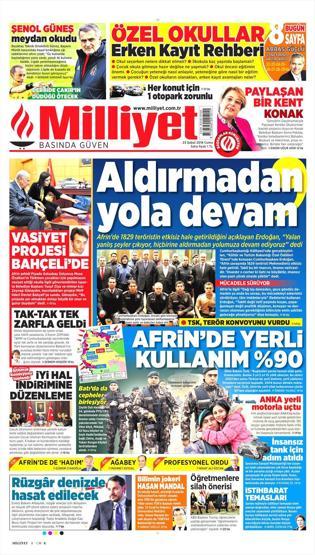 23 Şubat 2018 - Gazetelerin birinci sayfaları