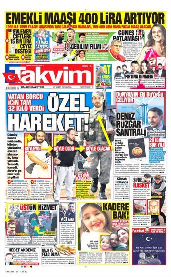 23 Şubat 2018 - Gazetelerin birinci sayfaları