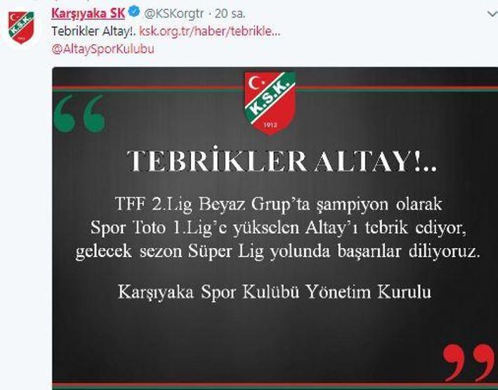 Efsane olmaya aday 18 Altay ve Hatayspor tweeti