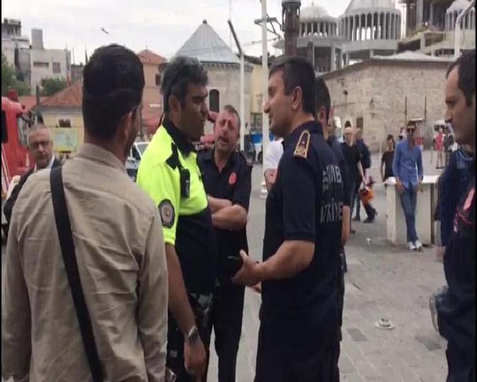 Taksimde polis itfaiyeye ceza kesti