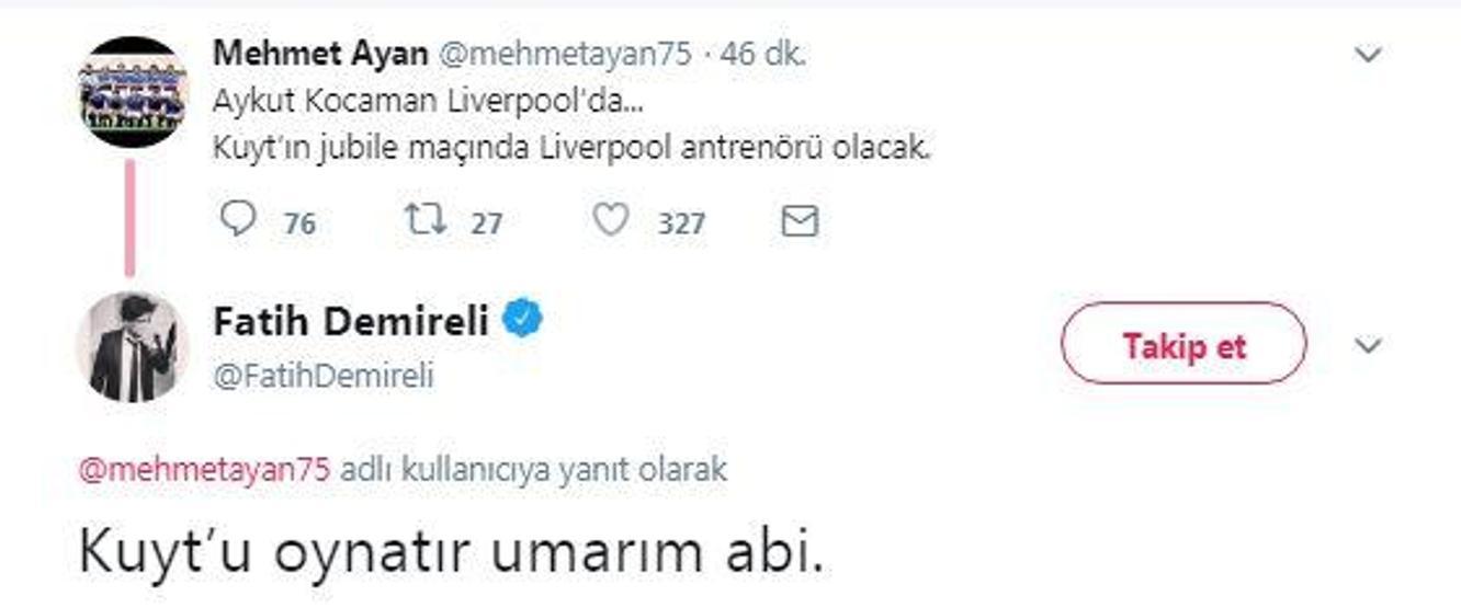 Aykut Kocaman Kuytın jübilesinde Liverpoolun başına geçecek