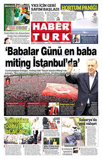 18 Haziran 2018 - Gazetelerin birinci sayfaları