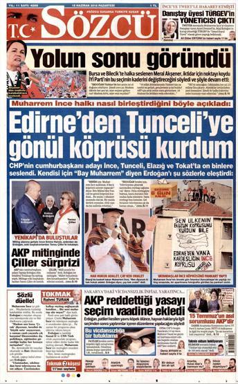 18 Haziran 2018 - Gazetelerin birinci sayfaları