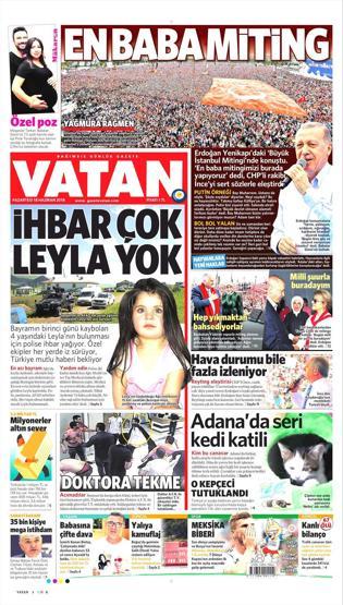 18 Haziran 2018 - Gazetelerin birinci sayfaları
