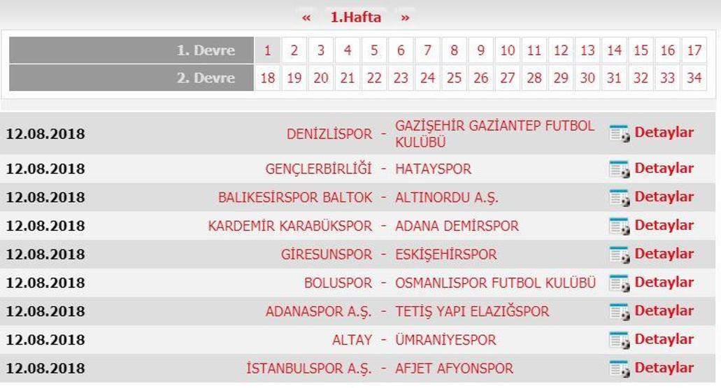 Spor Toto 1. Lig fikstürü (2018-2019 sezonu)