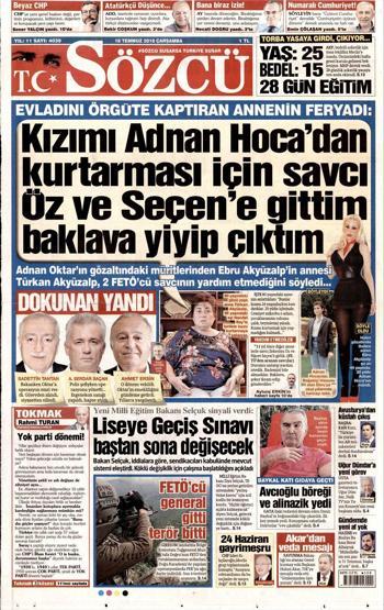 18 Temmuz 2018 - Gazetelerin birinci sayfaları