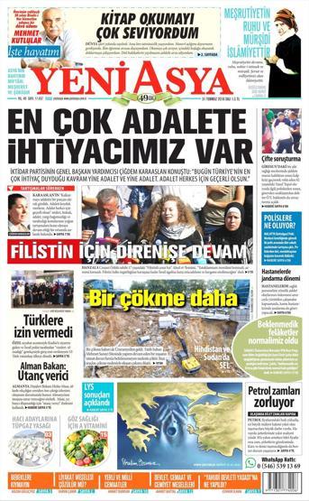 31 Temmuz 2018 - Gazetelerin birinci sayfaları