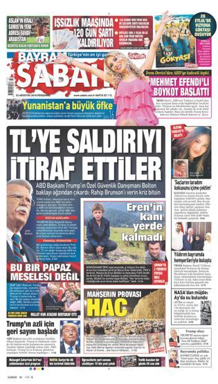 23 Ağustos 2018 - Gazetelerin birinci sayfaları