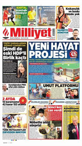 24 Ağustos 2018 - Gazetelerin birinci sayfaları