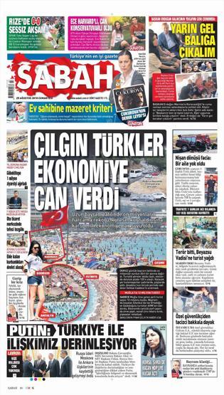 25 Ağustos 2018 - Gazete manşetleri