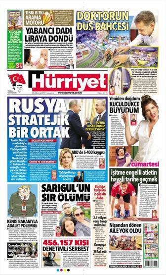 25 Ağustos 2018 - Gazete manşetleri