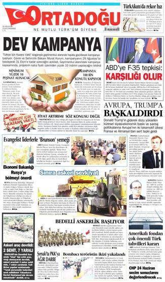 29 Ağustos 2018 - Gazetelerin birinci sayfaları