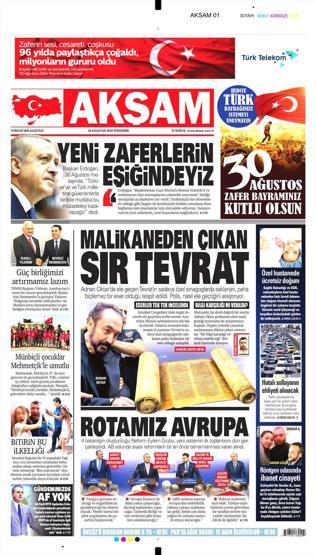 30 Ağustos 2018 - Gazetelerin birinci sayfaları