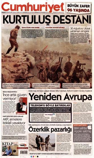 30 Ağustos 2018 - Gazetelerin birinci sayfaları