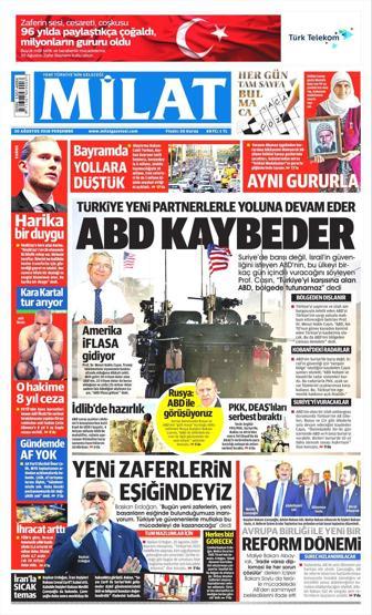 30 Ağustos 2018 - Gazetelerin birinci sayfaları