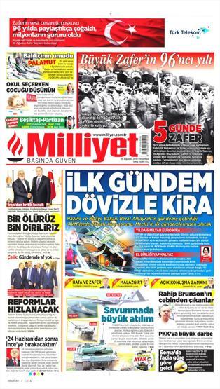 30 Ağustos 2018 - Gazetelerin birinci sayfaları