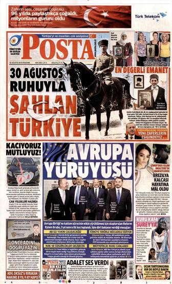 30 Ağustos 2018 - Gazetelerin birinci sayfaları