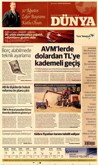 30 Ağustos 2018 - Gazetelerin birinci sayfaları