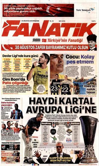 30 Ağustos 2018 - Gazetelerin birinci sayfaları
