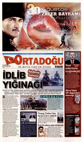 30 Ağustos 2018 - Gazetelerin birinci sayfaları