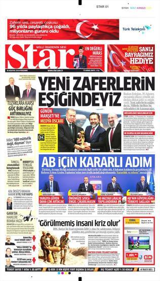 30 Ağustos 2018 - Gazetelerin birinci sayfaları