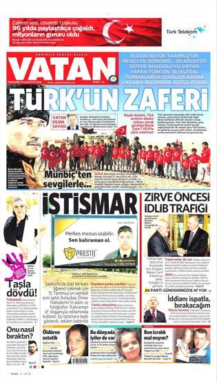 30 Ağustos 2018 - Gazetelerin birinci sayfaları