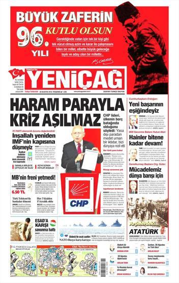 30 Ağustos 2018 - Gazetelerin birinci sayfaları