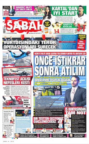 21 Eylül 2018 - Gazete Manşetleri