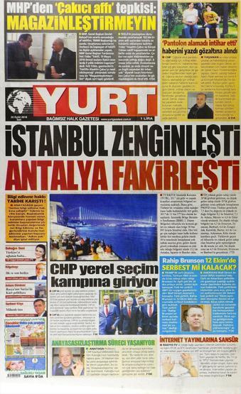 25 Eylül 2018 - Gazetelerin birinci sayfaları
