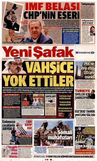 8 Ekim 2018 - Gazetelerin birinci sayfaları