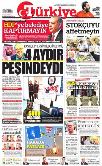 12 Ekim 2018 - Gazete Manşetleri