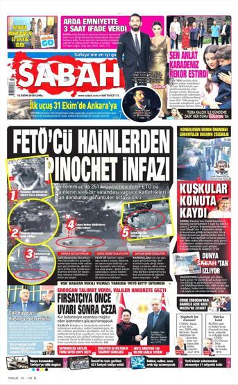 12 Ekim 2018 - Gazete Manşetleri