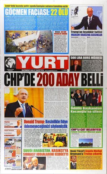 15 Ekim 2018 - Gazetelerin birinci sayfaları