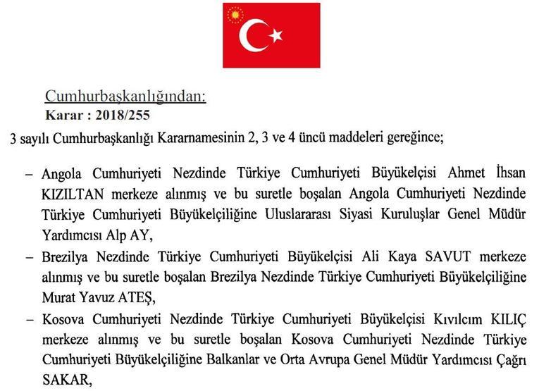 25 ülkeye büyükelçi atandı