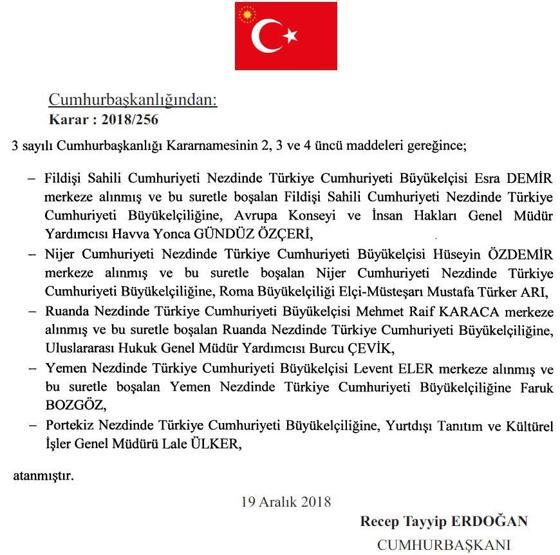 25 ülkeye büyükelçi atandı