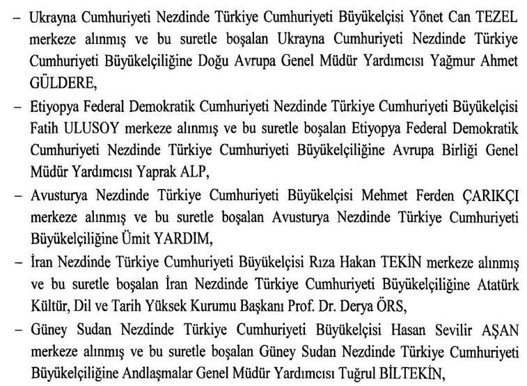 25 ülkeye büyükelçi atandı