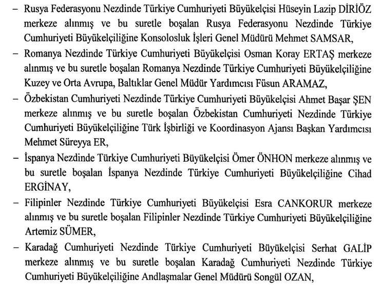 25 ülkeye büyükelçi atandı