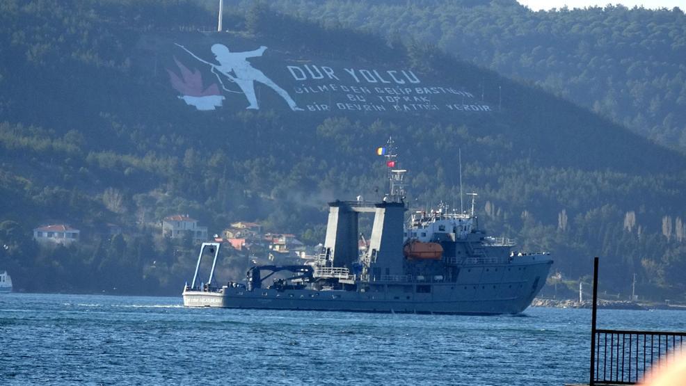 Rumen mayın arama gemisi, Çanakkale Boğazından geçti
