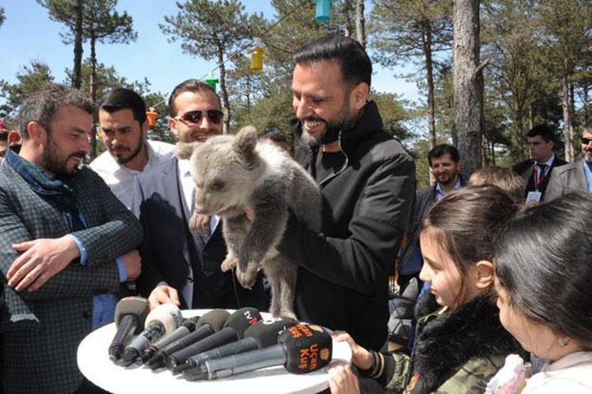 Yavru ayı besledi