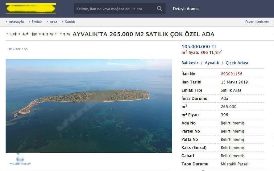105 milyon liraya satılık ada